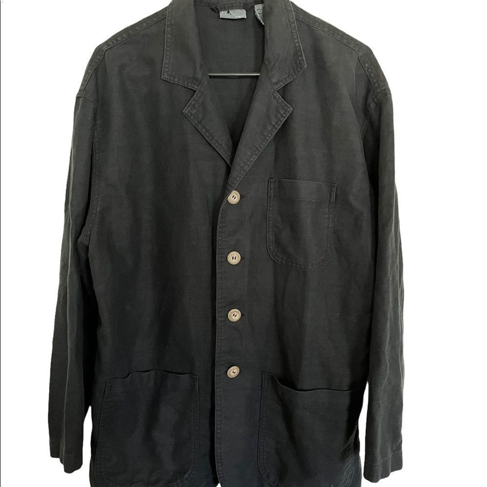 LizWear Woman’s Vintage Shacket Sz 6 Linen Blend Black Pockets Button Up